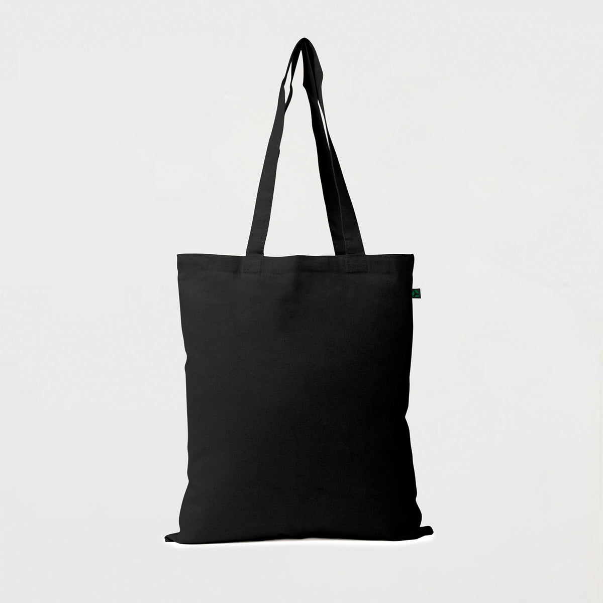 Ecobags black calico promotional tote bag with long handles
