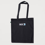 Custom printed black calico promotional tote bag with long handles