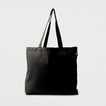 Black calico tote bag with bottom gusset and long handles