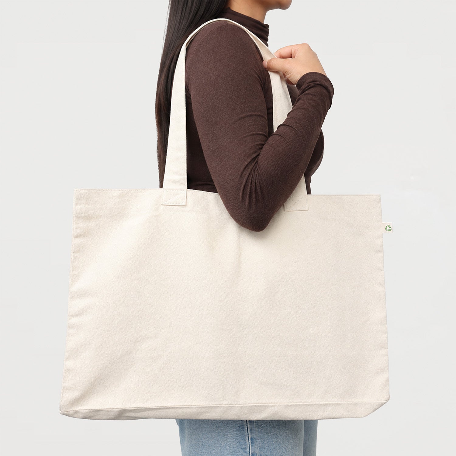 Model Carrying Ecobags Organic Canvas Beach Bag