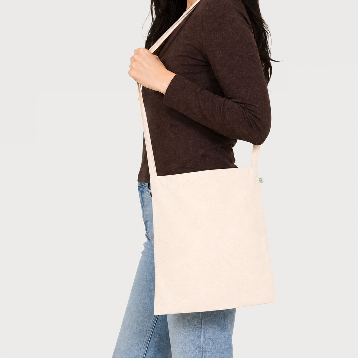 Model Carrying Ecobags Canvas Sling Bag