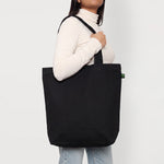 Model Carrying Ecobags Certified Organic Black Canvas Tote Bag ‘Good Grocer’