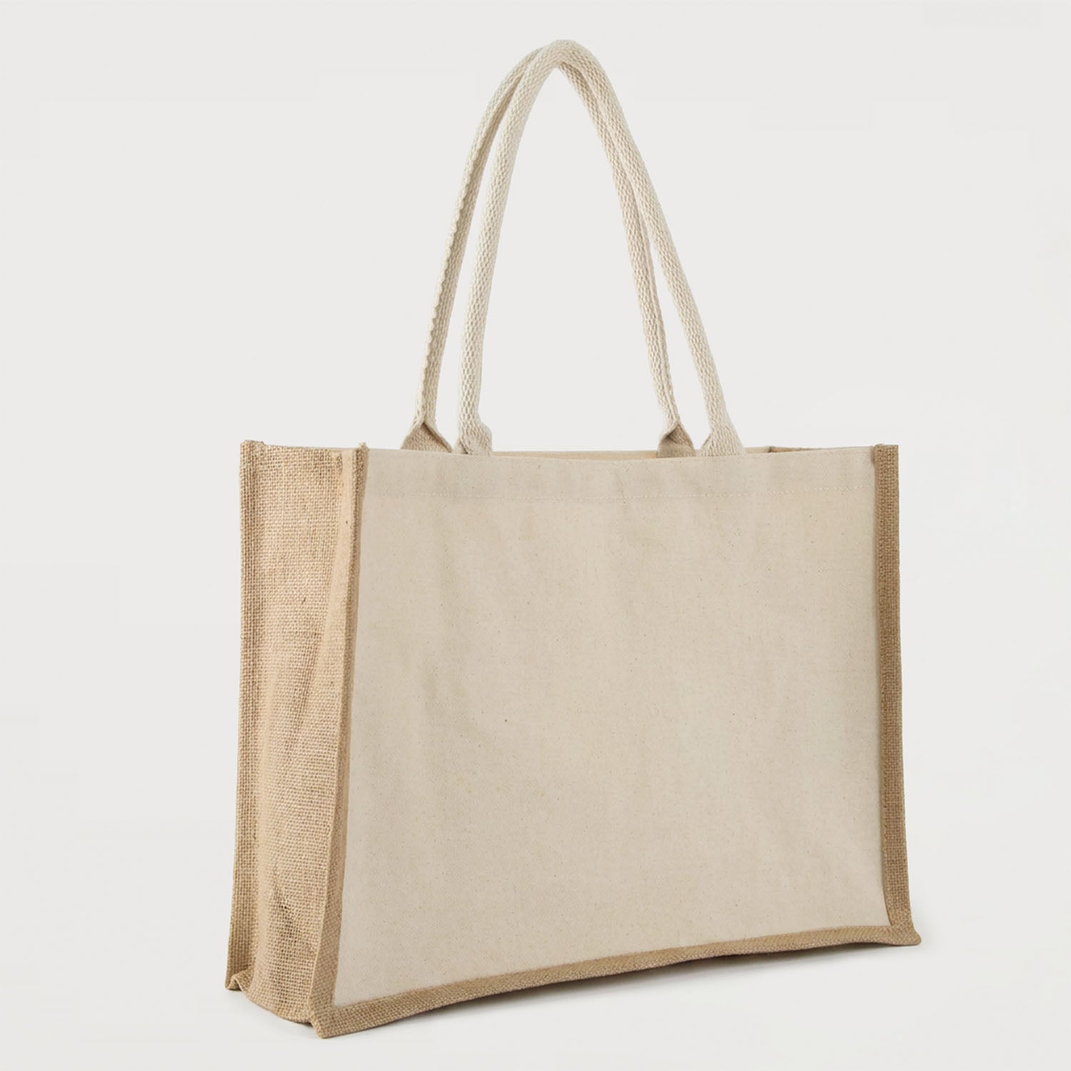 Ecobags Jute/Canvas Combo Tote Bags Quarter View