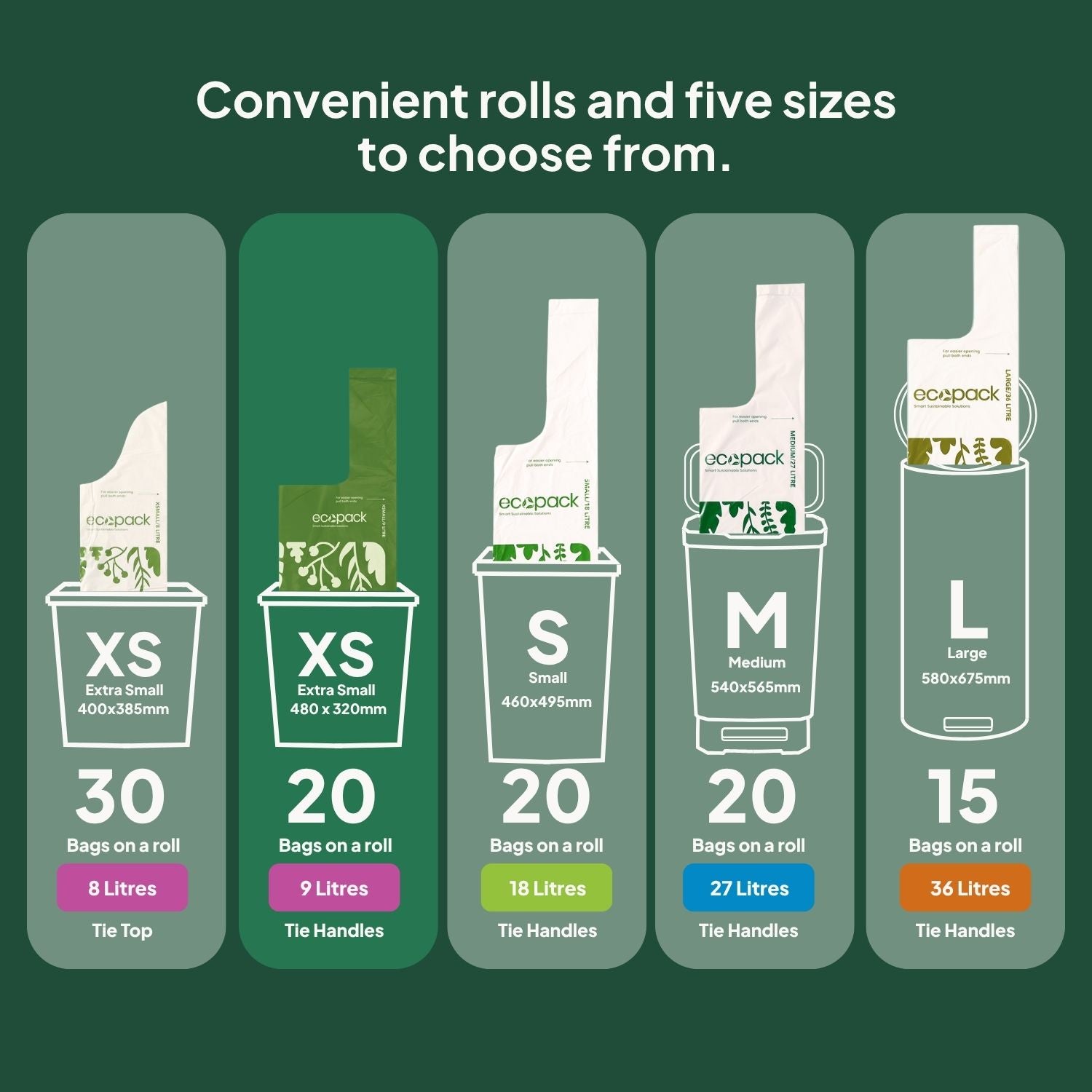 Ecopack Compostable Bin Liners Different Size (9L)