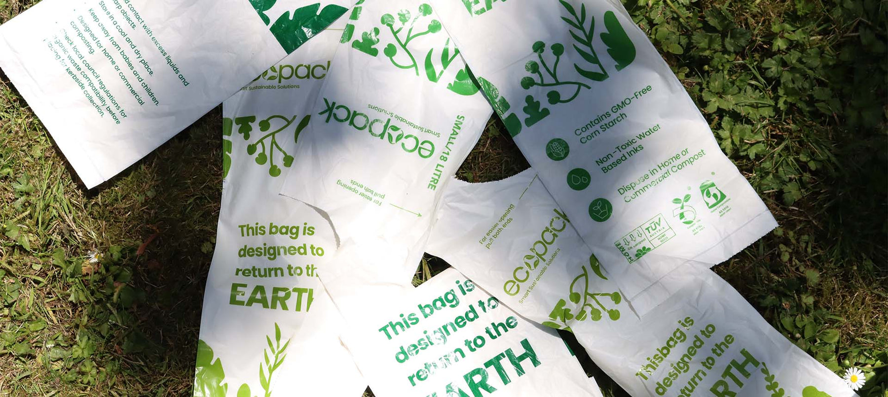 Ecopack compostable bin liners on grass
