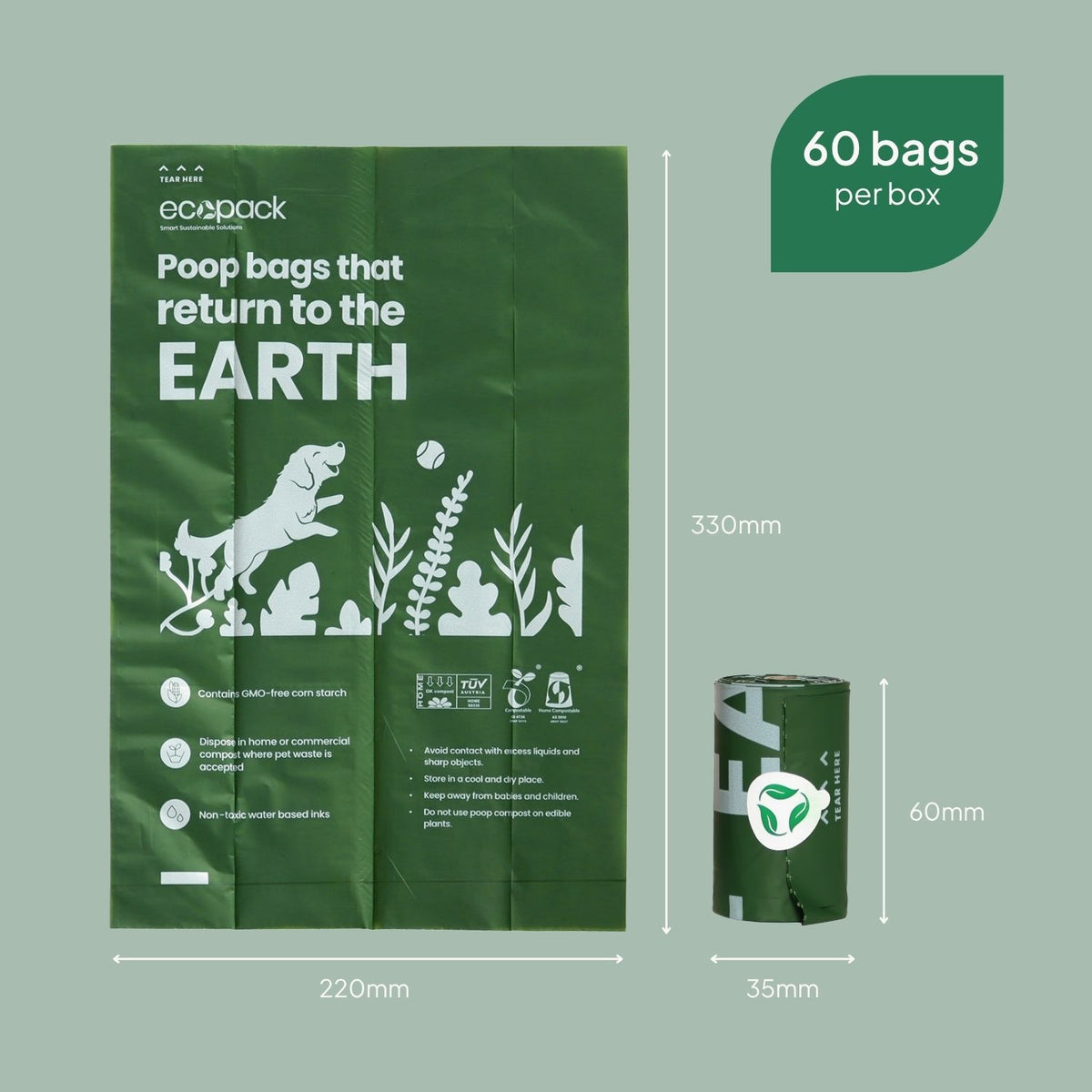 Ecopack Compostable Dog Poop Bag Size