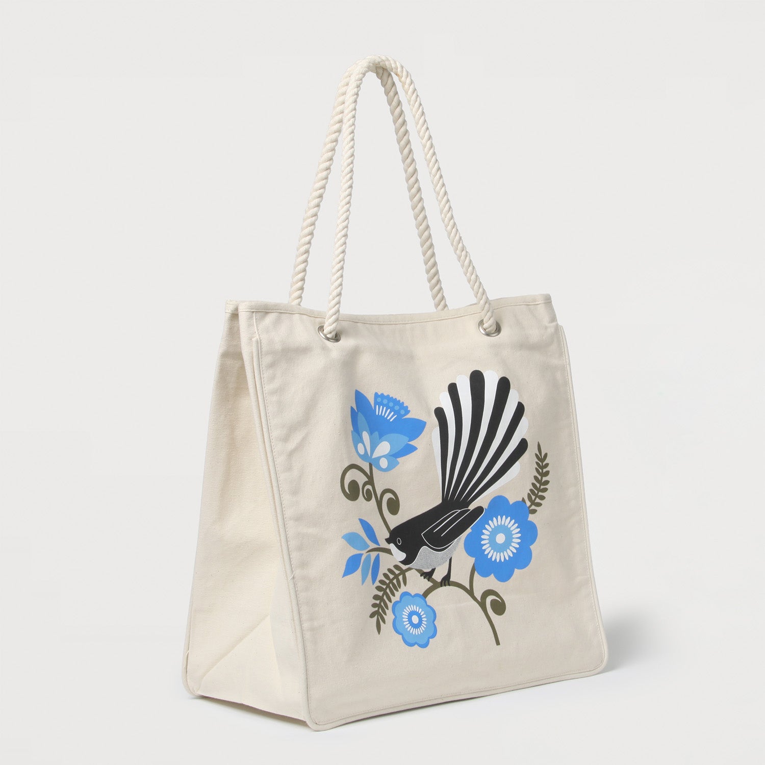 Ecobags Designer Reusable Shopping Bags Kiwiana Blue Fantail Quarter View