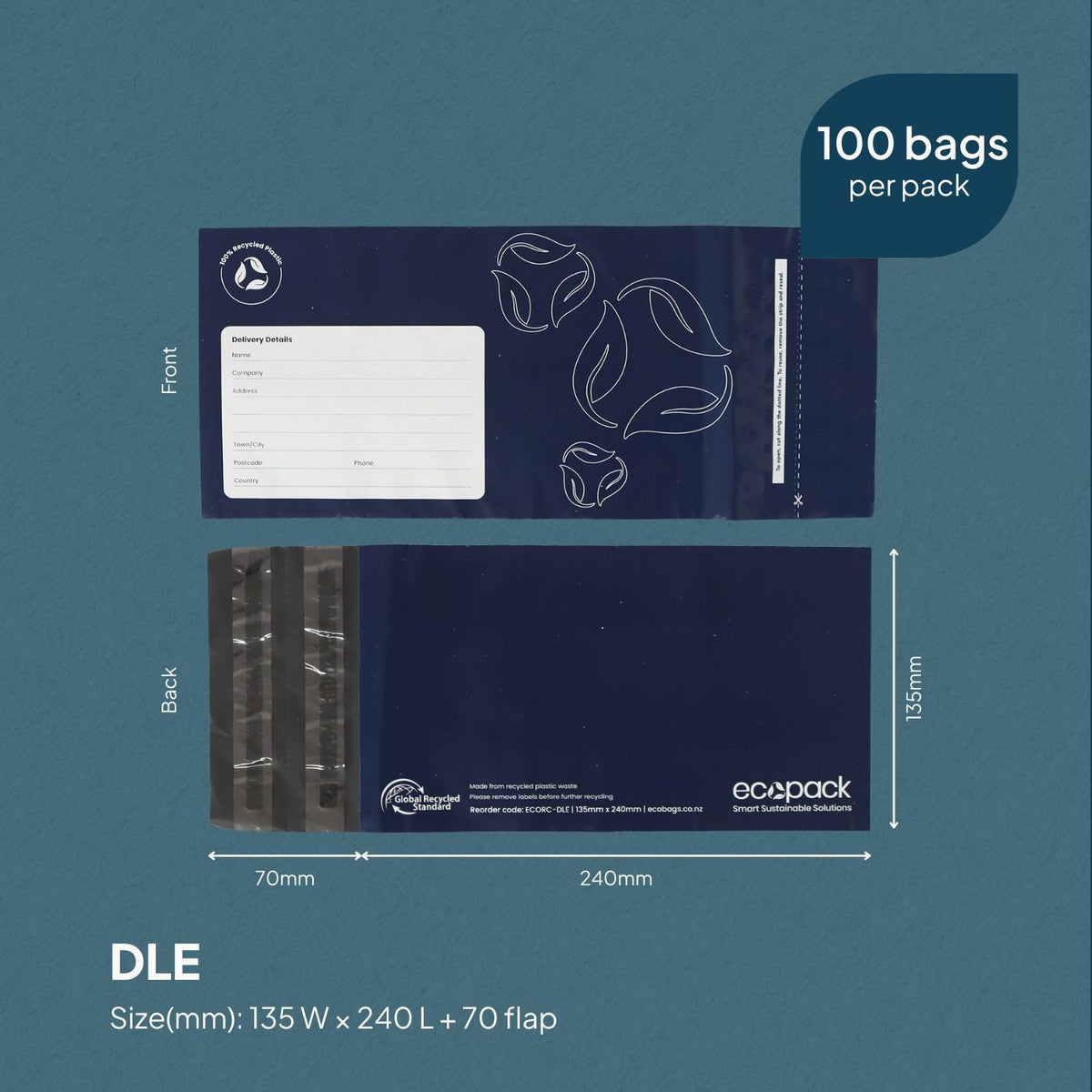 Ecopack DLE Recycled Plastic Courier Bags Size