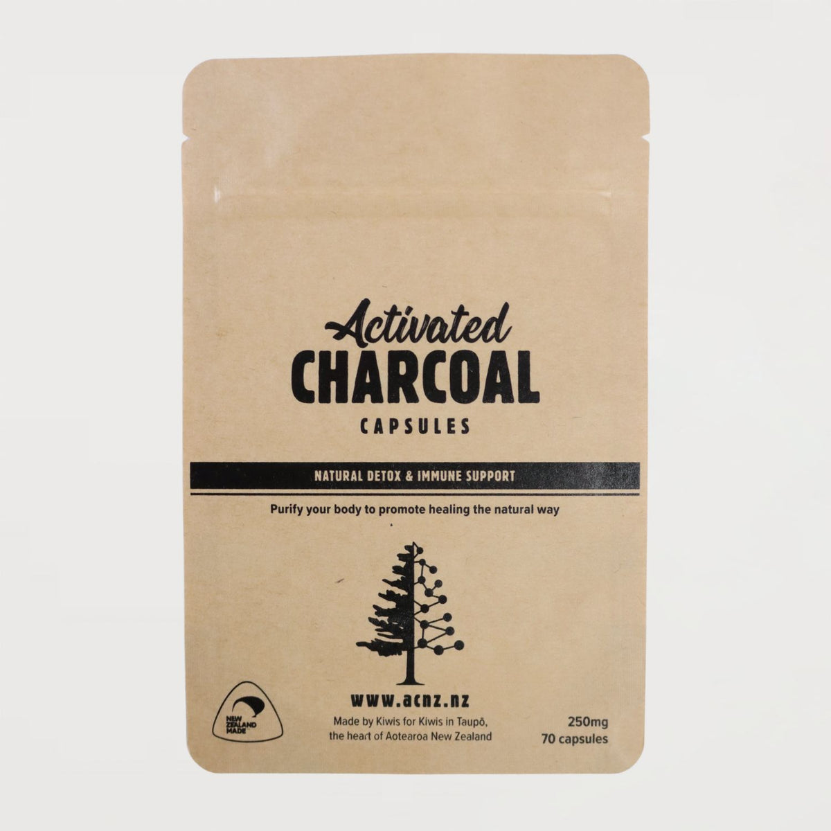 Ecopack Compostable Resealable Stand-Up Kraft Paper Pouches - Custom Activated Charcoal Capsules