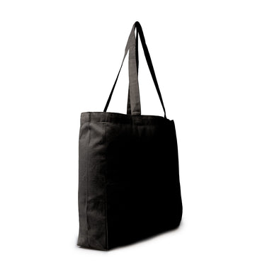Natural calico tote bag with gusset three quarter view