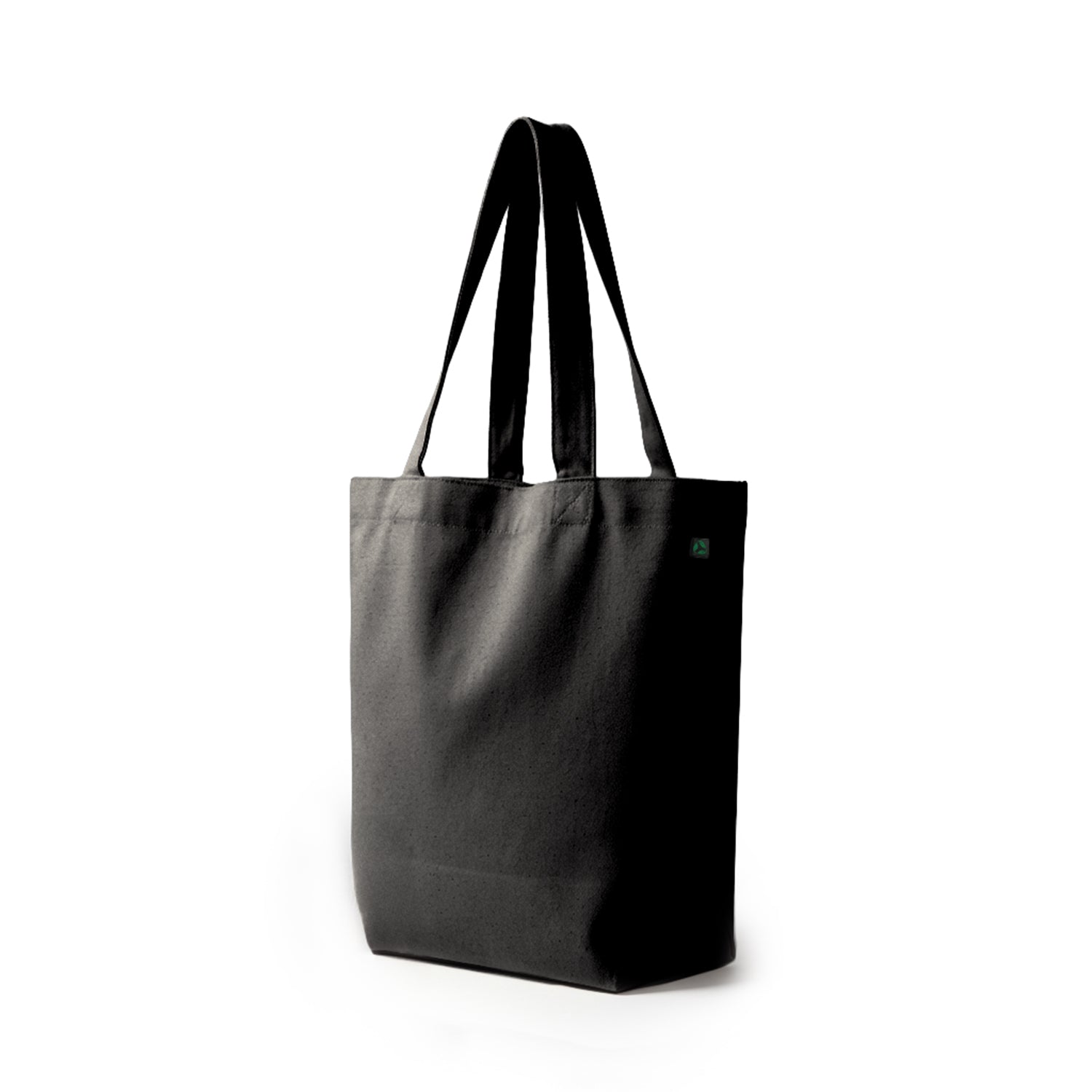 Three-quarter view of Ecobags Certified Organic Black Canvas Good Grocer tote bag