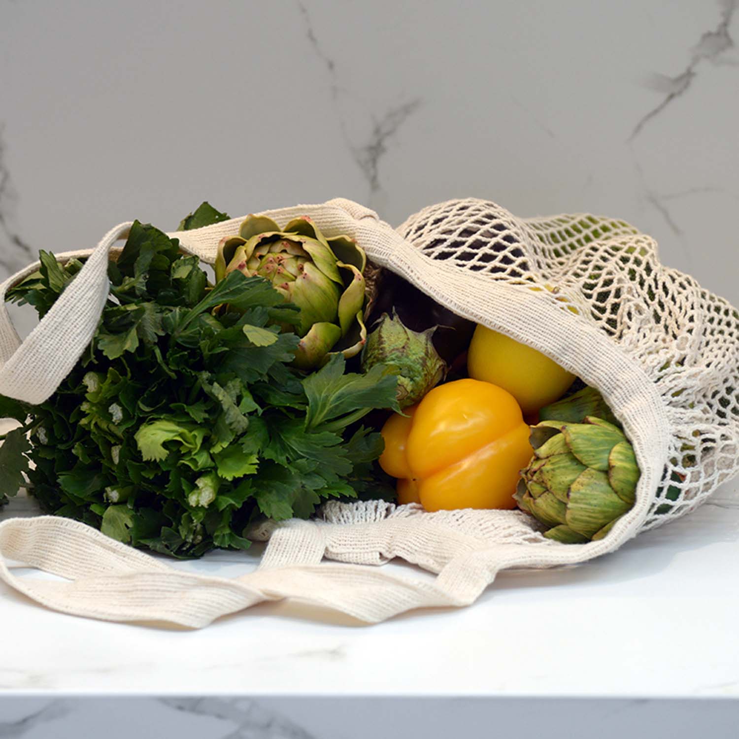 Vegetables In Ecobags Organic Cotton String Bag with Short Handle