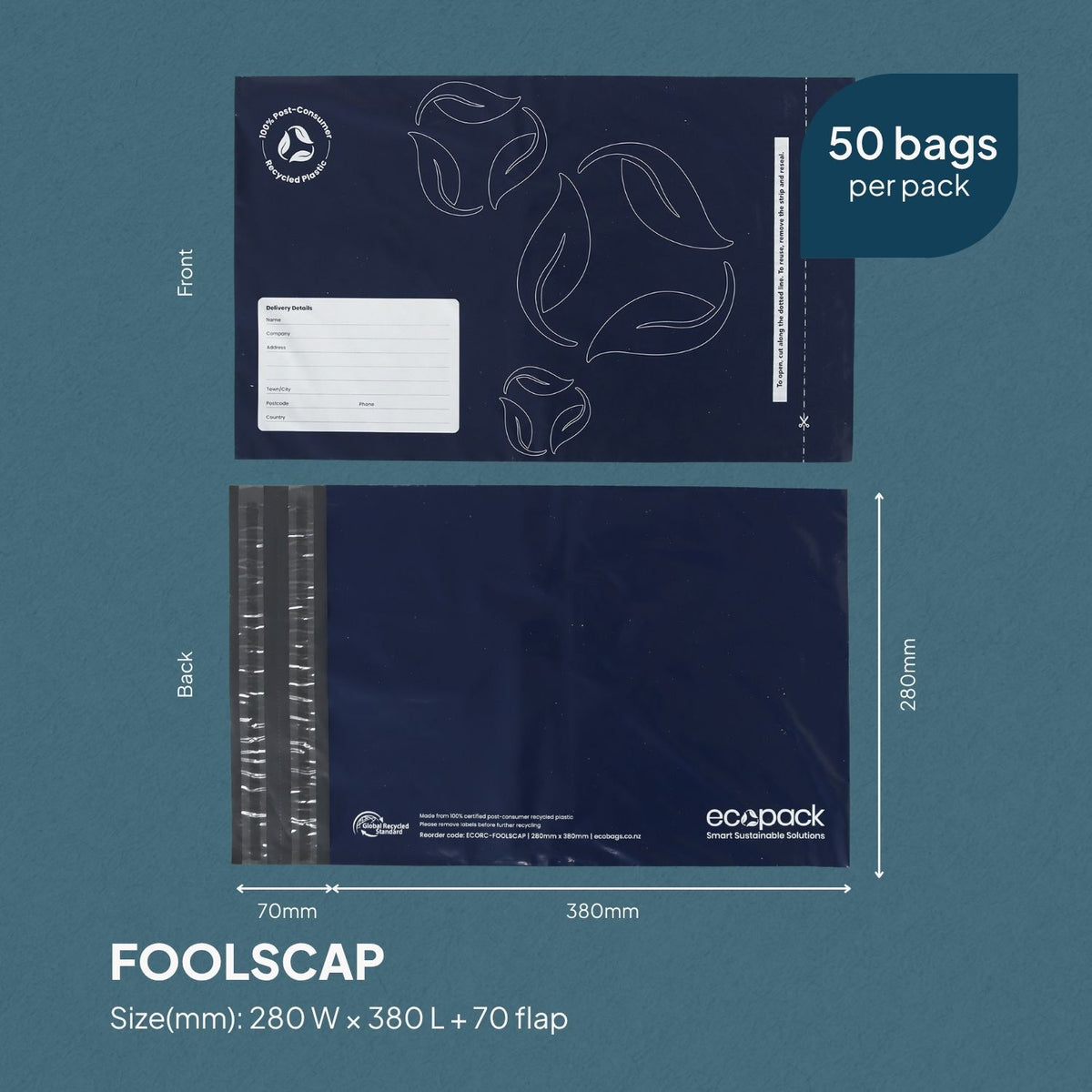 Ecopack Foolscap Recycled Plastic Courier Bags Size