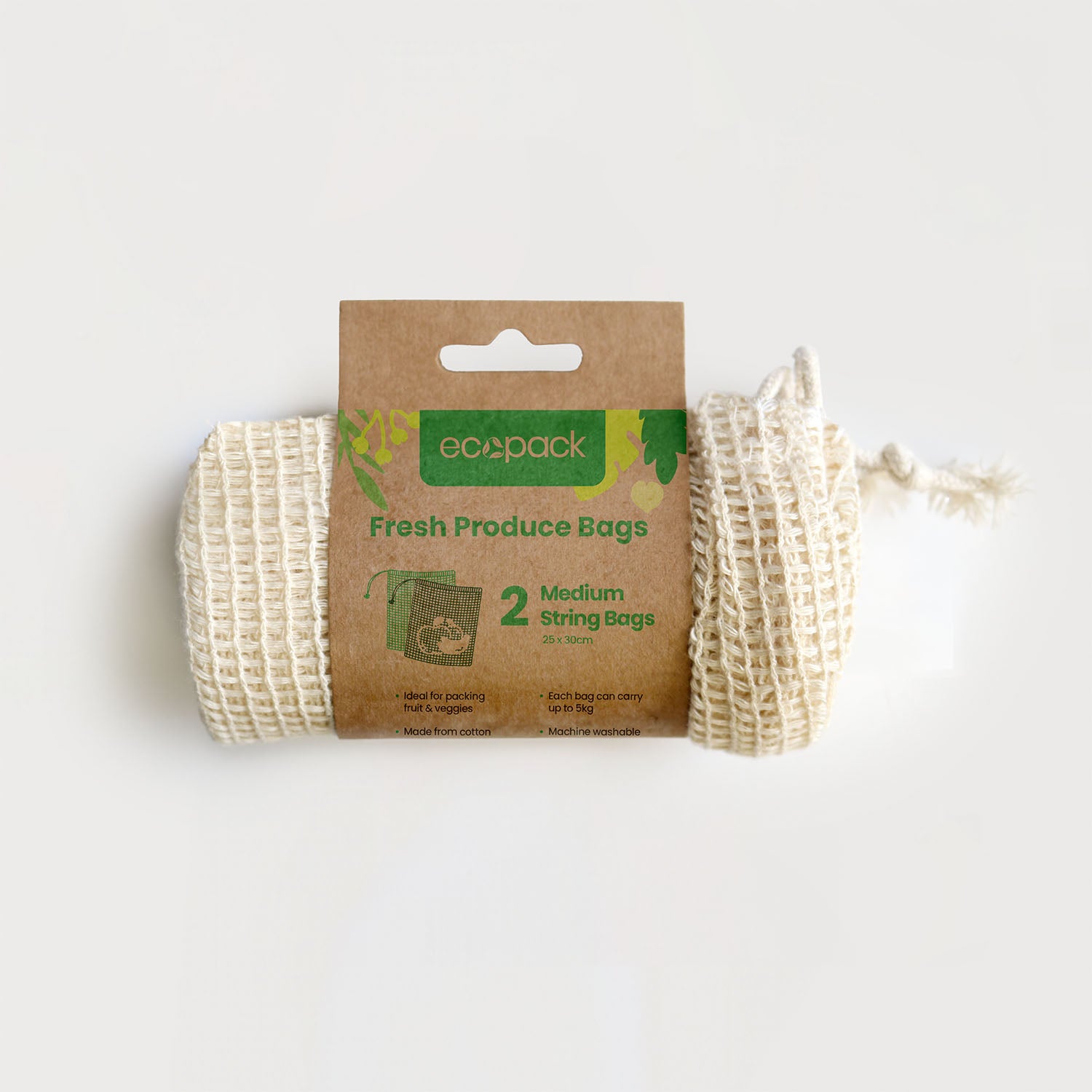 Ecopack Medium Organic Cotton String Bags (1 Roll/2 Bags)