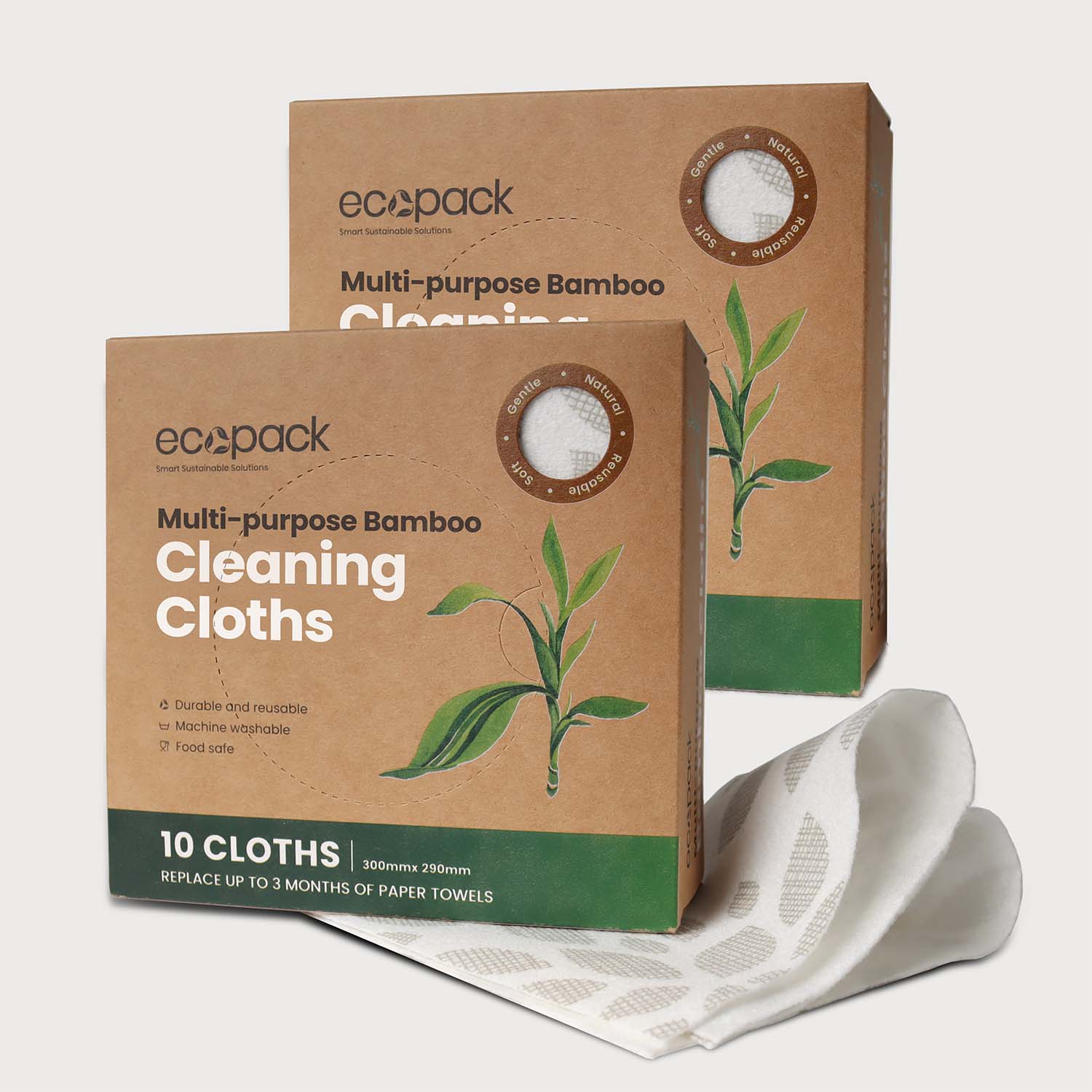 Ecopack multi-purpose bamboo cleaning cloths dispenser box 2 boxes bundle