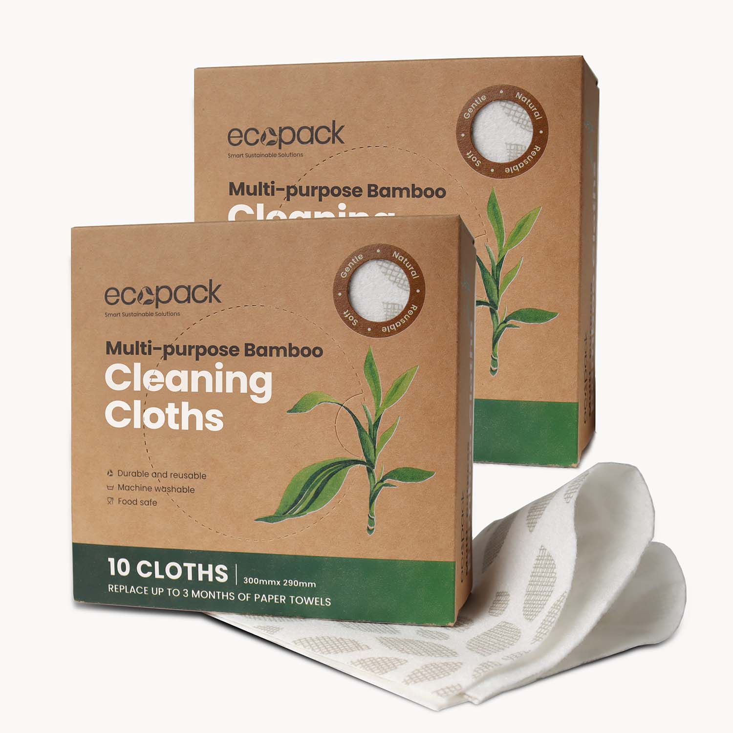 Ecopack multi-purpose bamboo cleaning cloths dispenser box 2 boxes bundle
