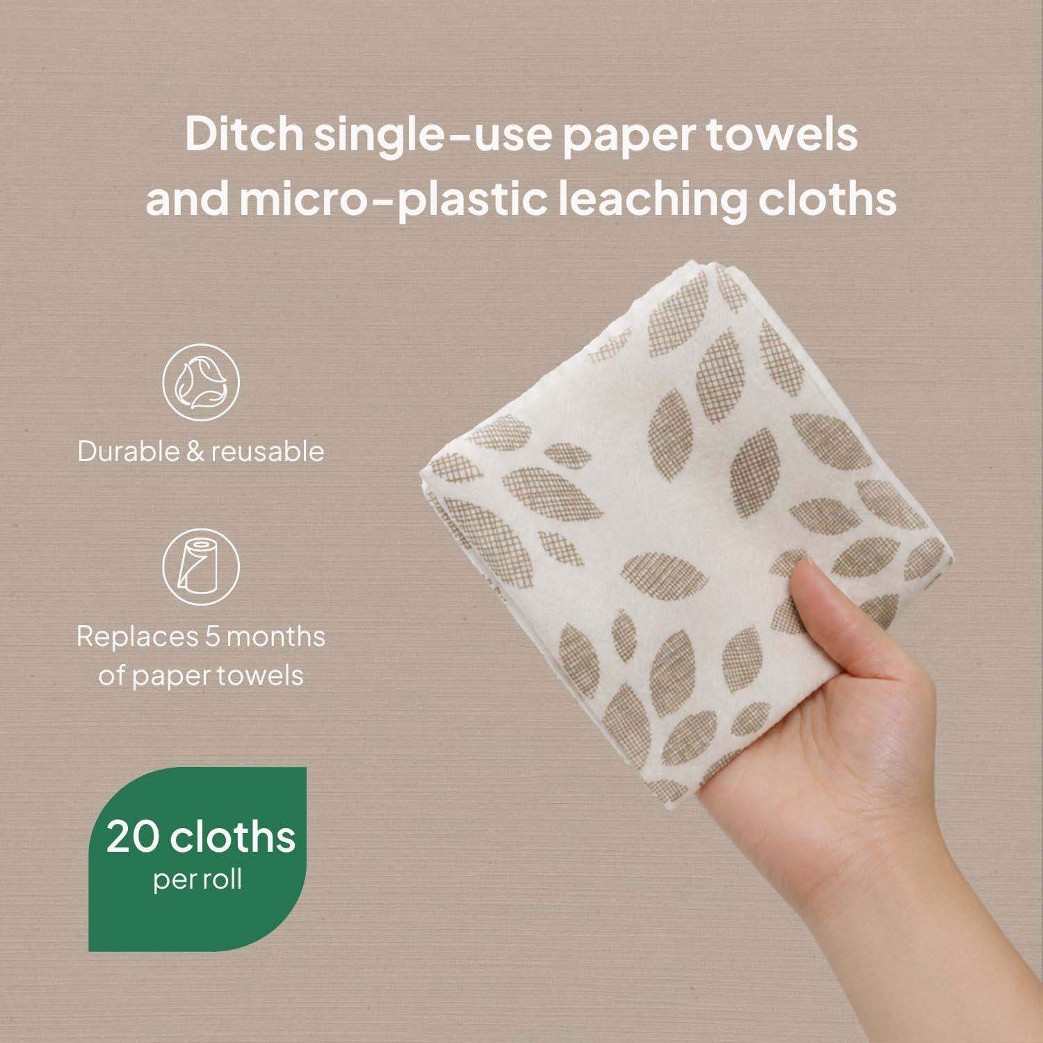 Ecopack multi-purpose bamboo cleaning cloths 20 per roll 