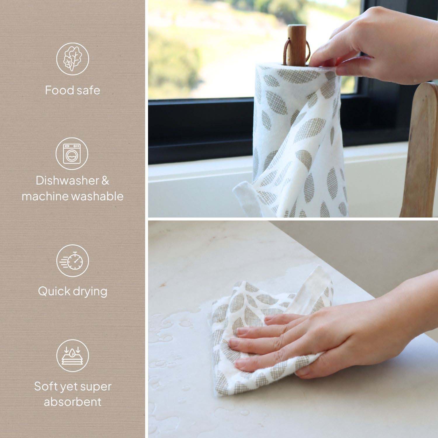 Ecopack multi-purpose bamboo cleaning cloths roll features