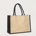 Ecobags Natural With Black Guesst Jute Reusable Shopping Bags Quarter View