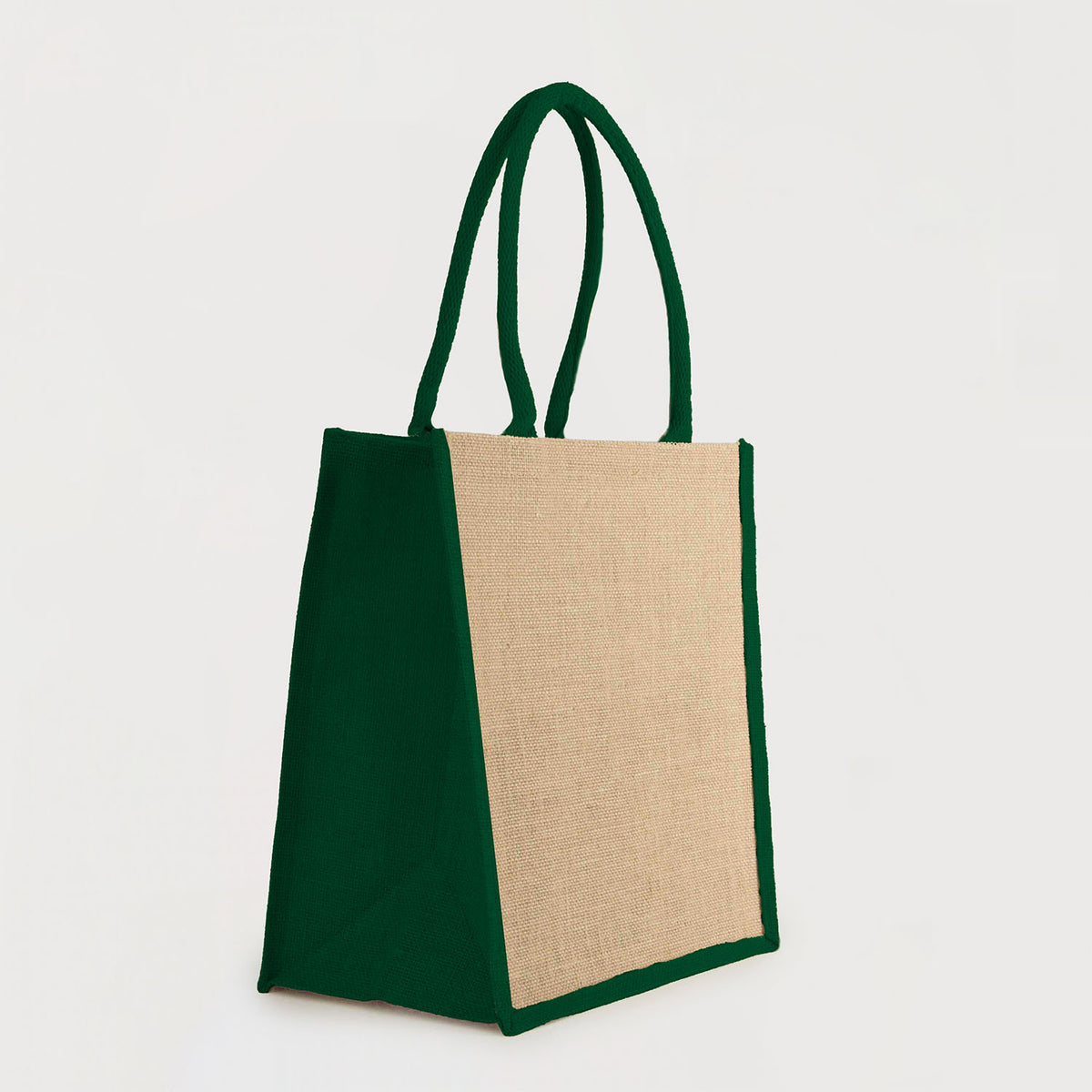 Ecobags Jute Reusable Grocery Bag - Natural with Green Gusset Quarter View