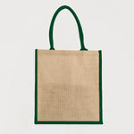 Ecobags Jute Reusable Grocery Bag - Natural with Green Gusset