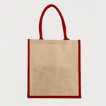 Ecobags Jute Reusable Grocery Bag - Natural with Red Gusset