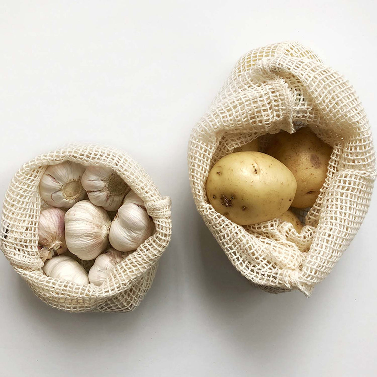 Ecopack Small & Large Organic Cotton String Bags In Use