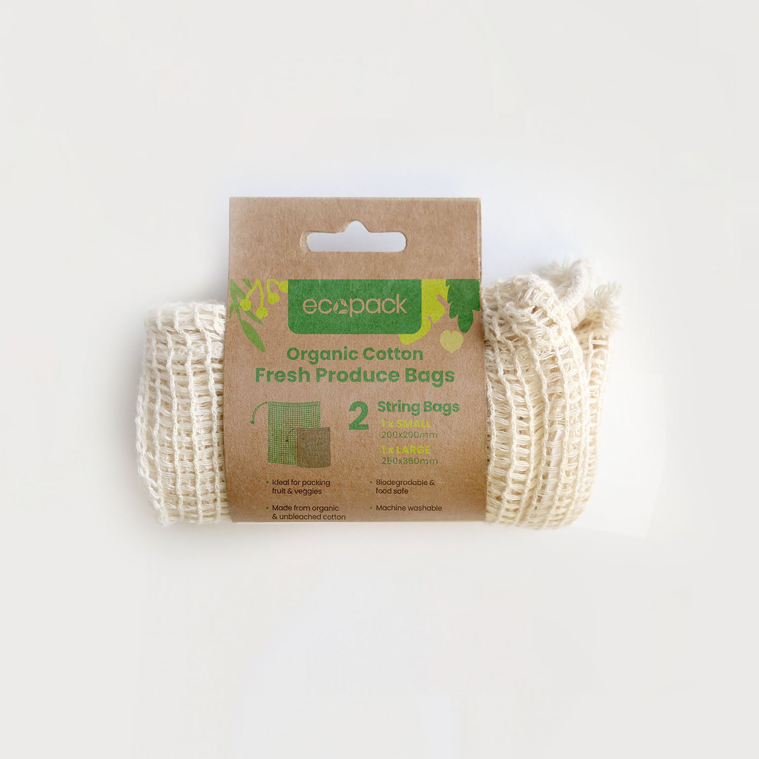 Ecopack Small Large Organic Cotton String Bags (1 Roll/2 Bags)