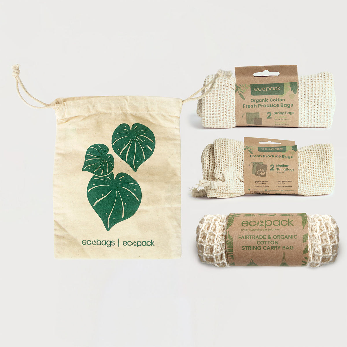 Ecopack Zero Waste Grocery Set with long handle string carry bag