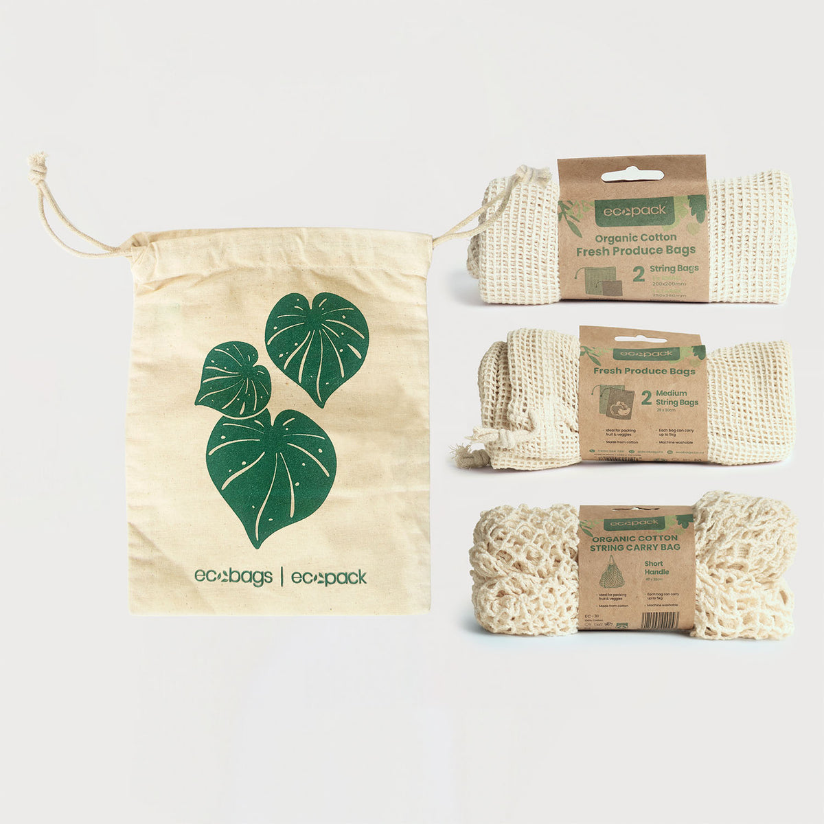 Ecopack Zero Waste Grocery Set with short handle string carry bag