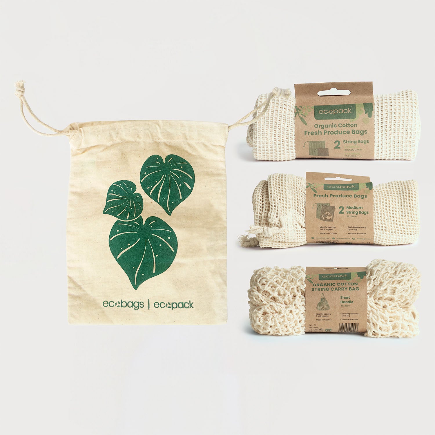 Ecopack Zero Waste Grocery Set with short handle string carry bag