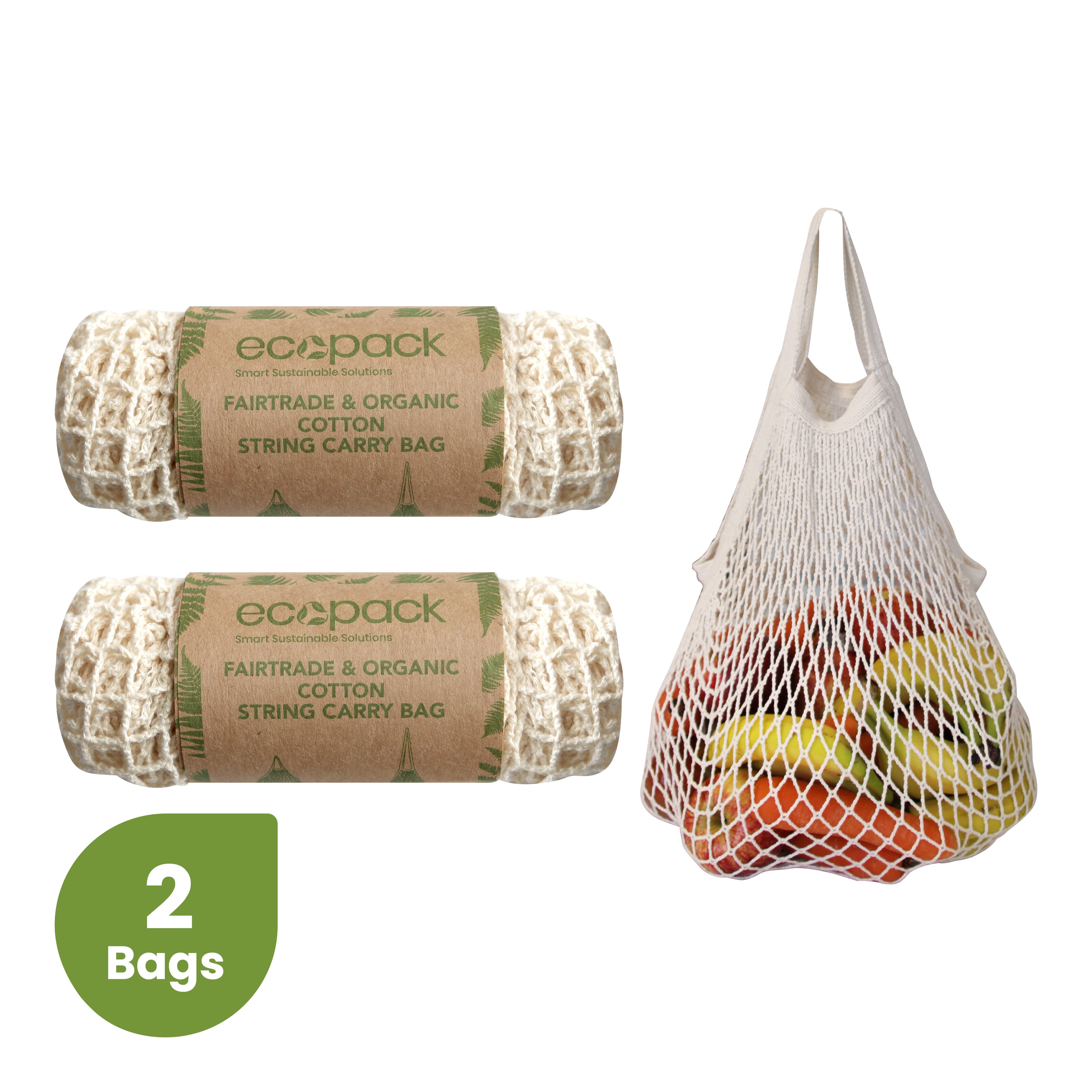 Ecopack Fairtrade & Organic Cotton String Bag with Short Handle x 2 bags