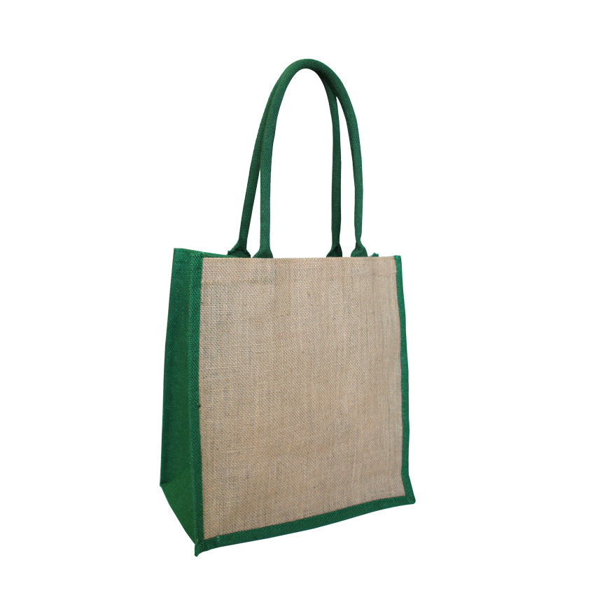 Ecobags Jute Reusable Grocery Bag - Natural with Green Gusset